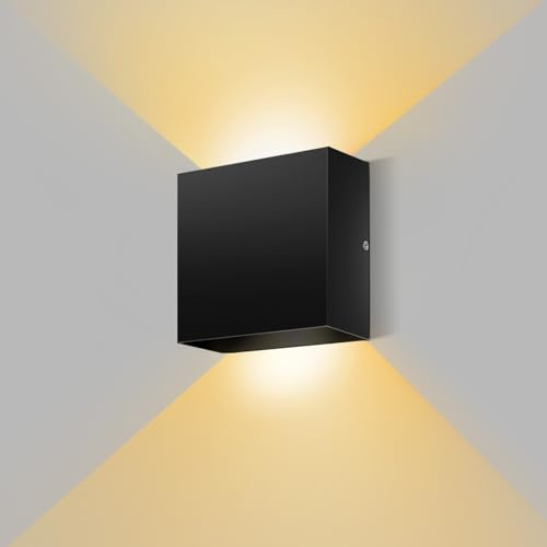 kioooki Wandleuchte Innen mit Stromanschluss, LED Wandlampe Innen, Warmweiß LED Wandbeleuchtung, Moderne Wandlampen Wand Beleuchtung für Schlafzimmer Wohnzimmer Treppenhaus Schwarz 12W
