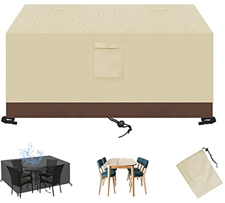 420D Copertura per Tavolo da Giardino ，Rettangolare Protezioni Impermeabili, Traspiranti, Antipolvere e Resistenti ai Raggi UV per Coperture per Mobili da Giardino