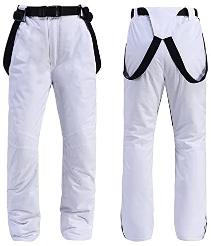 QIULAO Skihose for Erwachsene, Hosenträger for Herren und Damen, Schneehose, Wasser- und Winddichte Furnier-Skihose, warme und atmungsaktive Wintersportbekleidung (Color : Blanco, Größe : XL)