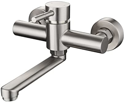 HomeLava Wand Küchenarmatur 304 Edelstahl Wasserhahn Küche Wandarmatur Spültischarmatur Wandmontage Einhebelmischer Mischbatterien Armatur für Küche mit 360° Drehbar Auslauf kurz 18cm