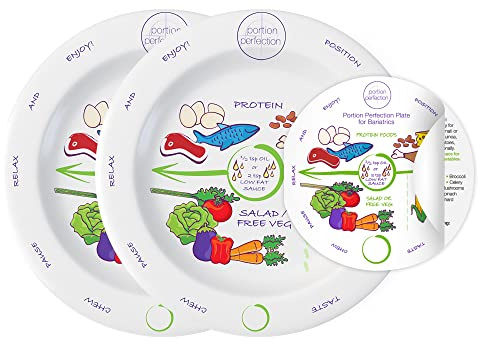 Portion Perfection Porcelain Bariatric Plates for Portion Control, 8 inch, Dietitian Owned, Bariatric Surgery Must Haves, Perfect for Post Gastric Sleeve and Gastric Bypass Weight Control Plans