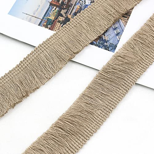 10 Meters 2.5cm Quaste Fransenborte Fransenband Schnittfranse Dekoband Zierband Dekoborte Tanzfransen Nähzubehör für Kleidung,Kostüme,DIY Nähen,Gardinen,Tischdecken,Tischläufer,Dekoration,Khaki