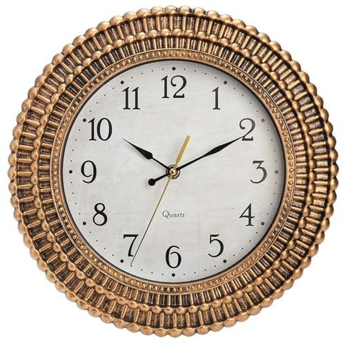 Bekith Wall Clock 12 Inch Silent Non-Ticking Retro Wall Clocks Battery Operated, Round Vintage Decorative Clock for Kitchen, Home, Office, Bedroom, Living Room, Bathroom, School