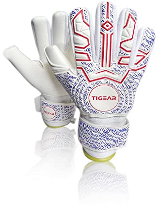 TIGEAR Målvaktshandskar för vuxna med slitstark tysk latex, stötdämpande stoppning och avtagbara fingerpinnar för säkerhet (röd, medium – 9)