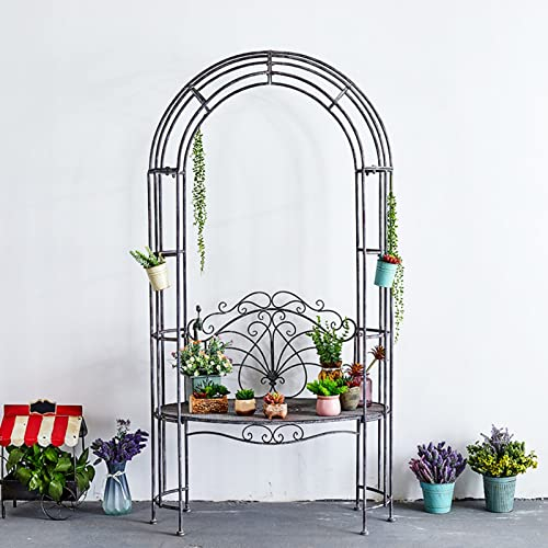 ZYFA Rosenbogen mit Bank,Gartenbogen Metall, Rankhilfe Gartenbank, Rosen Torbogen Rankgitter Pergola Laubengang Kletterhilfe for Kletterpflanzen