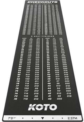 KOTO Dartmatta Checkout - 237 x 60 cm - Golvskydd - Dartmatta - Dartspel - Skumdartmatta för Nybörjare och Proffs - Professionell Dartmatta för att Skydda Golv och Dartar - Stål och Mjuka Dartar