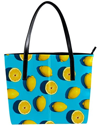 Schultertasche Leicht Casual Schultasche Lehrertasche Handtasche Geldbörse Sommer Gelb Zitrone Muster Blau, Mehrfarbig
