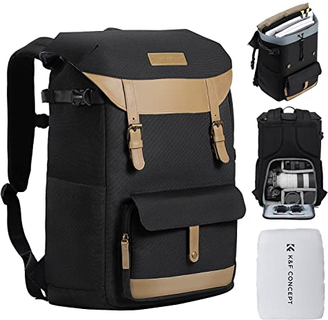 K&F Concept Zaino Fotocamera Professionale, Borsa Fotocamera Impermeabile, Zaino Fotografico per macchina fotografica Reflex con Scomparto per 15,6 Pollici Laptop, 17L NERO