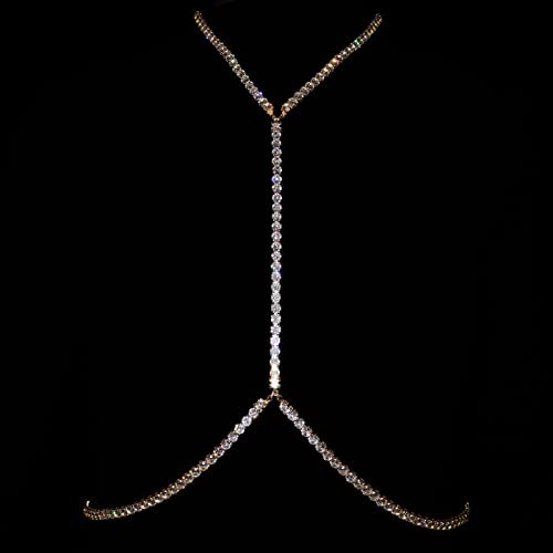 RWRAPS Modekette BH Brust Strass Kreuz für Frauen Party Schmuck Körperkette Taille Kristall Sexy Strand Bikini (1) (1)