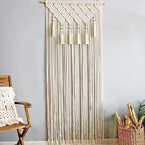 Handgewebte Makramee Wandbehang 65 * 200 cm, Vorhang böhmische Tapisserie, Baumwolle Türvorhänge,Boho-Raumdekoration,für Türen Fenster Deko