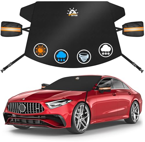 Zettum Car Windshield Cover for Ice and Snow - 600D Windshield Snow Cover with Side Mirror Cover Heavy Duty, Standard Winter Frost Hail Protector for Most Car, Truck, SUV, Van and MPV (70 x 50 Inch)
