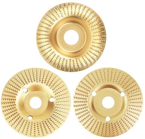 Lot de 3 disques abrasifs pour meuleuse d'angle - Outils de travail du bois pour sculpture et ponçage du bois, bois tendre, bois dur (doré)