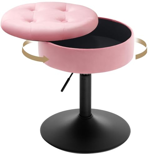 WOLTU Taburetes de Tocador, Taburetes Giratorios Bar, Tapa Extraible, Altura Ajustable, para Salon y Dormitorio, Rosa