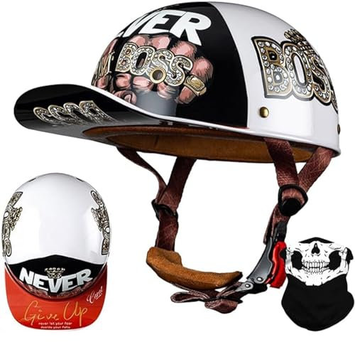 Halbschalenhelm Baseball Cap Vintage Motorradhelm Scooter Helm Herren Damen Jethelme Retro Motorrad Halbhelm ECE-Zulassung D,L59-60CM