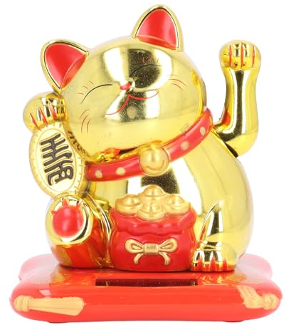 Winkende Glückskatze Mit Arm, Goldene, Solarbetriebene Winkekatze, Japanische Maneki-Neko-Solar-Glückskatze Mit Winkender Hand Und Pfote nach Oben Für Feng Shui, Einladende, Zuwinkende Katzenstatue, D