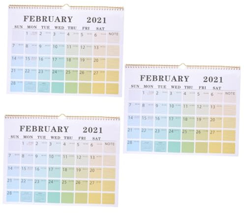 VILLCASE 3 Stk Englischer Wandkalender Bürokalender horizontaler hängender 2021 Jahr wochen jahres Papier der englischen Ausgabe 2021