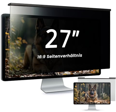 EliWhale Privacy Screen 27 Zoll 16:9 Hängende Sichtschutzfolie für Monitor | 614 x 369 mm, abnehmbare Hängemontage, glänzende Oberfläche, Blendschutz, HD-Blaulichtfilter, Sichtschutzfolie für 27 Zoll