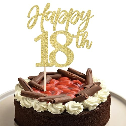 Xsstarmi 1 Pack Happy 18th Birthday Cake Topper Glitter Sweet 18 Fabulous Cake Pick Cheers to 18 Birthday Cake Decorations for Boys Girls Happy 18th Birthday Anniversary Party Supplies Gold