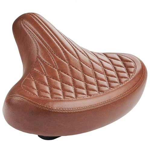 Wide Bike Seat for Men and Women Comfort - Oversized Soft Padded Bike Saddle Replacement for Cruiser, Vintage Classic City Bikes, Peloton, Ebike, Waterproof Bicycle Seat Cushion (A8, Brown)