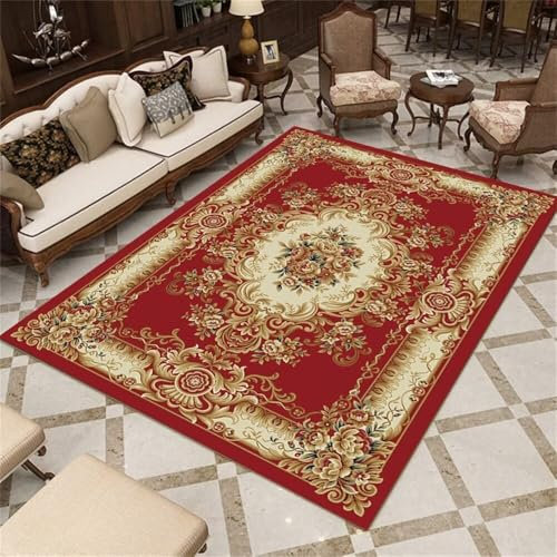 QGYFRE Large Square Floor Cushions Velvet Küchenteppich Waschbar rutschfest waschbarer Teppich kinderzimmer 200x200CM rot Rechteckiger Vintage Floral Design