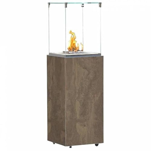 L'Héritier Du Temps Chauffage Extérieur Néocube-O Actuel Patio Acier et Verre Cheminée Gaz Braséro Terrasse 42,8x42,8x143,1cm