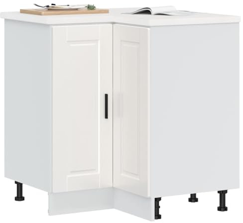 WIFESE Eckunterschrank mit Tür Küchenunterschrank Küchenzeile Sideboard Küche Organizer Geräumiger Küchenschrank Küchenmöbel Hochglanz-Weiß 75,5x75,5x81,5 cm Holzwerkstoff