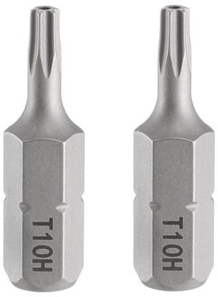 QUARKZMAN 2pcs T10H Embout de Tournevis Torx 1/4 Tige Hexagonale 25mm/1 Longueur Magnétique Tête Étoile à 6 Pans Acier S2 Embout de Tournevis avec Trou