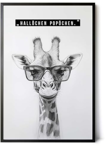 Paul Sinus Poster/Leinwandbild/Rahmenoption – Giraffe mit Brille „Hallöchen Popöchen“ – Lustige WC-Deko für dein Badezimmer