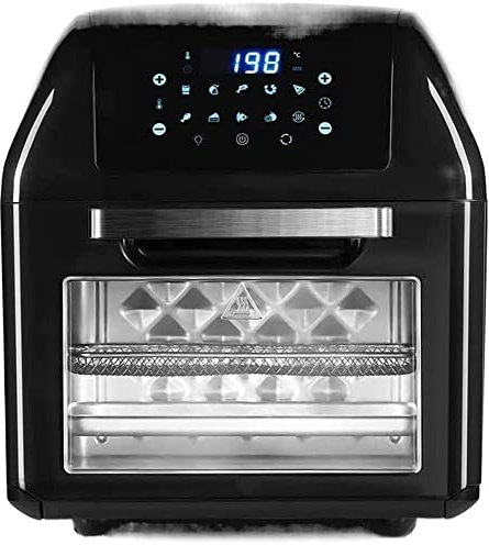 Air Fryer Ugn, 12,7QT Air Fryer Brödrost Ugn, Bänkskiva varmluftsugn Combo med One-Touch Cooking 10 förinställningar, digital skärm, 1500W, svart