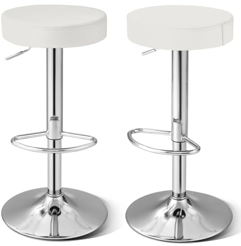 COSTWAY Juego de 2 Sillas de Bar, Taburetes de Bar Giratoria 360° con Reposapiés, Base Redonda y Antideslizante, Altura Ajustable de 65-84 cm, Sillas Altas para Cocina Bar y Sala de Estar
