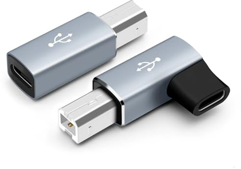 leizhan Druckeradapter Typ C, gerade und 90-Grad-Kurven (2 Pack)，USB-C zu USB-B Konvertierungsstecker Unterstützt Datensynchronisation Kompatibel mit MIDI, Drucker, E-Piano-Grau