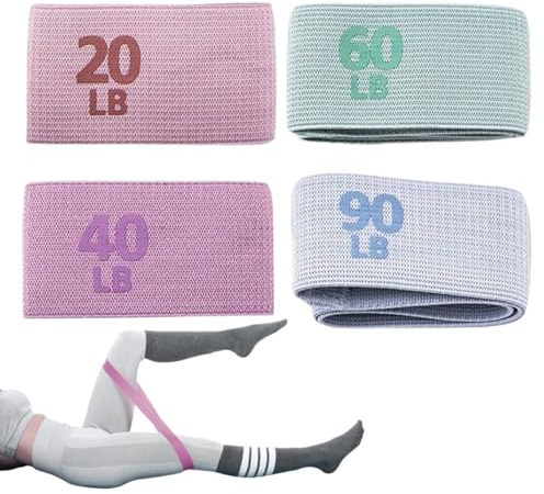 Lot de 4 bandes de résistance élastiques pour entraînement de force, sangles d'étirement pour la taille, les cuisses, les jambes, les fessiers, le yoga, la gym