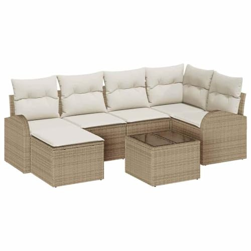 vidaXL Soffset med kudde med lagring 7 pcs Beige och vit konstrotting, Trädgårdsoffor, modulära, lätta, UV-skyddade, hållbara, utemöbler, ergonomiska, sköna, flexibla arrangemang