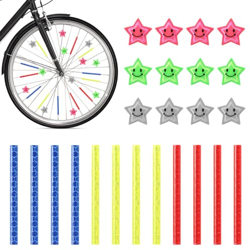 HURODZ Lot de 24 réflecteurs de rayons de vélo - Visibilité à 360° - Réflecteurs de rayons - Étoiles réfléchissantes - Décoration de vélo - Clip pour roues à rayons courantes - Vélo Dirt Bike