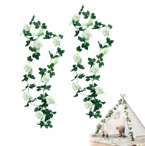 fuxunamz 2 x 180cm Guirlande Fleurs Artificielles, Lierre Simulation Rose Suspendre Guirlande Fleur, Fleurs Artificielles Suspendue pour Fleur Arche de Mariage, Décoration Maison Jardin