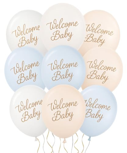Lot de 10 ballons « Welcome Baby », couleur pastel, pour fête prénatale, naissance, bébé, garçon et fille, fabriqués en UE, adaptés à l'hélium