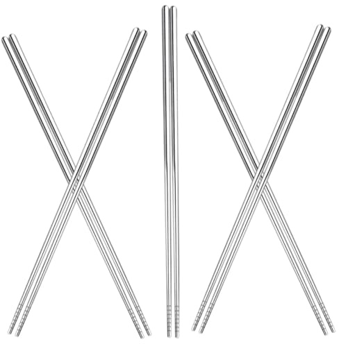 MUELODSIC 5 pares Palillos Largos de Acero Inoxidable Cocina Resistentes al Calor para Freír Barbacoa Hot Pot y Fideos Utensilios de Chef para Exterior y Uso Diario