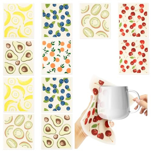 12Pcs Swedish Dishcloth Reusable Kitchen Dish Cloths Super Absorbent Cleaning Cloth Fast Drying Cleaning Wipes Dish Towels Washable Cellulose Sponge Cloths for Kitchen Washing Up