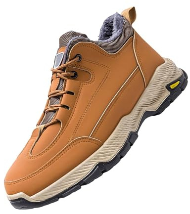 Scarpe invernali da uomo, calde, da neve, da uomo, calde, per il tempo libero, basse, con lacci, scarpe da trekking, antiscivolo, foderate in pile, per uomini, marrone, 43 EU