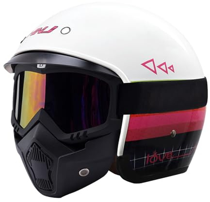 Frcychri Vintage Casque Ouvert 3/4 avec Bluetooth, Jet avec Visière Casques Bols Casque, Approuvé Dot/ECE, Casque Mobylette Moto Bols Scooter pour Adulte Femme Homme G,Large