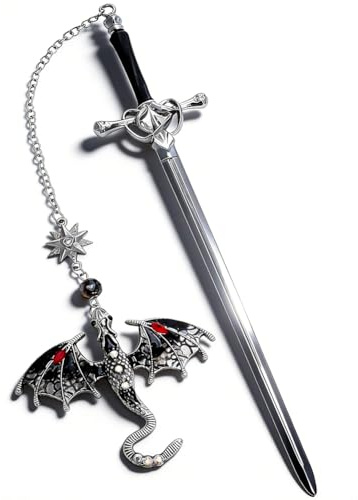 Lesezeichen Drachenschwert, Metall Fantasy mit Drachenschwert, Personalisiertes im Vintage-Stil, Lesezeichen Personalisiert für Buchliebhaber, Einzigartiges Geschenk (Grau)