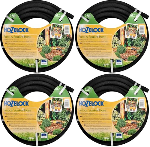 HOZELOCK - Tuyau Poreux 15 M : Tuyau Micro-Poreux pour un Arrosage Économe, Sans Gaspillage d'Eau. Idéal pour des Plate-Bandes, Jardins Potagers et Serres, Prêt à l'Emploi [6762P0000] (Lot de 4)
