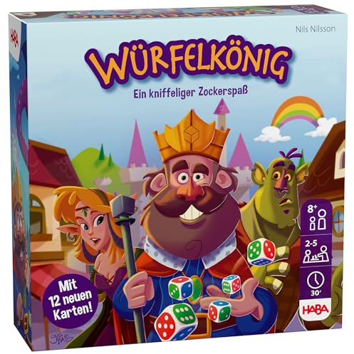 HABA Würfelkönig – Kniffliges Würfel- & Kartenspiel für 2–5 Spieler, auch ideal als Familienspiel ab 8 Jahren – Perfekt für Reisen & als Geschenk – Inkl. 12 Neuer Karten