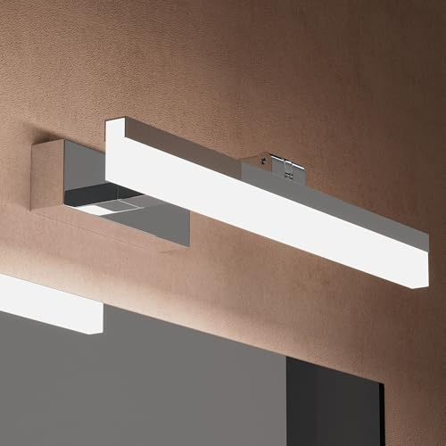 doporro Spiegelleuchte Bad 180° drehbar 40cm LED Spiegellampe Badezimmer | 6000K Badlampe Wand über Spiegel Kaltweiß Badezimmerleuchte 9W Spiegelschrank Beleuchtung, Chrom, Luxaris