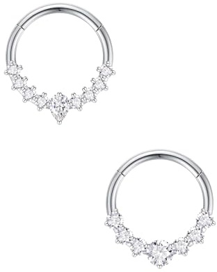 Jagosen Anillo de Piercing para Septum 16g 8/10mm de Acero Quirúrgico Piercing para la Nariz Anillo para la Nariz Piercing para Septum Clicker, 6mm, Acero inoxidable, Circonita cúbica