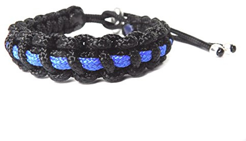 HanseCharms Paracord Armband-Thin Blue Line-Polizei-Männer, Frauen, Kind Armband-Verstellbar, 3 Breiten (1,5 cm Breit - Paracord Typ II, S = 13-17 cm)