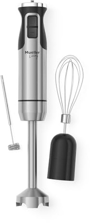 Mueller Austria Ultra-Stick 500 Watt 9-Speed Immersion Multi-Purpose Hand Blender Heavy Duty Copper Motor Brushed 304 Stainless Steel With Whisk, Milk Frother Attachments