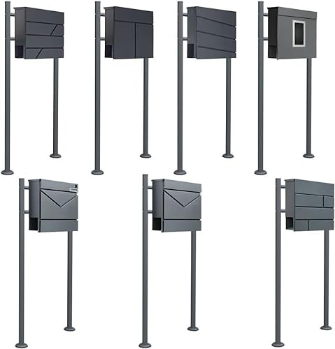 Standbriefkasten Briefkasten Anthrazit Grau Stahl Edelstahl Zeitungsrolle Freistehend V2Aox Auswahl, Ausführung:1 Fuß - rund, Design:05