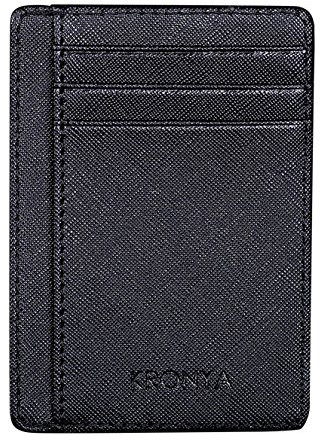 Kronya® | Elegante Geldbörse aus Leder mit RFID-Schutz | Brieftasche Etui Geldbeutel Geldklammer Halter Halterung Kartenetui Kartenhalter Kreditkartenetui Kreditkartenhalter (Schwarze Kreuzschraffur)
