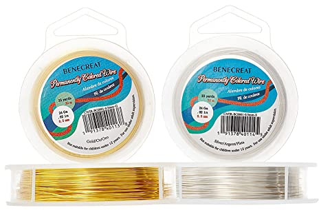 BENECREAT 60m 0.5mm Filo di Rame Filo Metallico Filo Gioielli per Artigianale Oro e Argento Calibro 24, 30m / Rotolo, 2 Rotoli